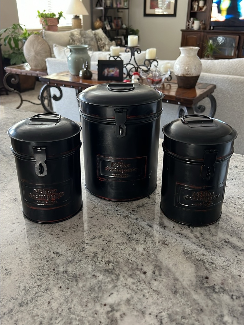 Set of 3 Metal Canisters Home Decor - Picture 2 of 12
